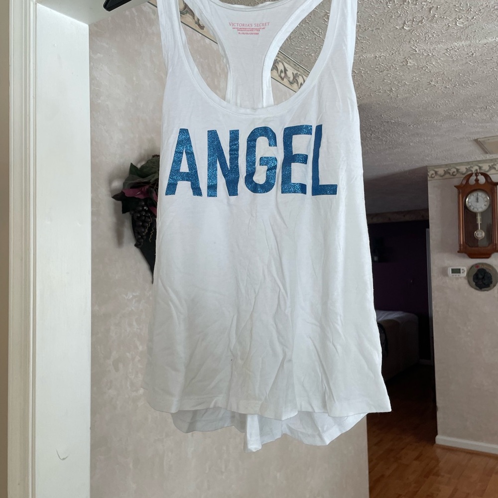Victoria's Secret White Tank Top with Pink Print